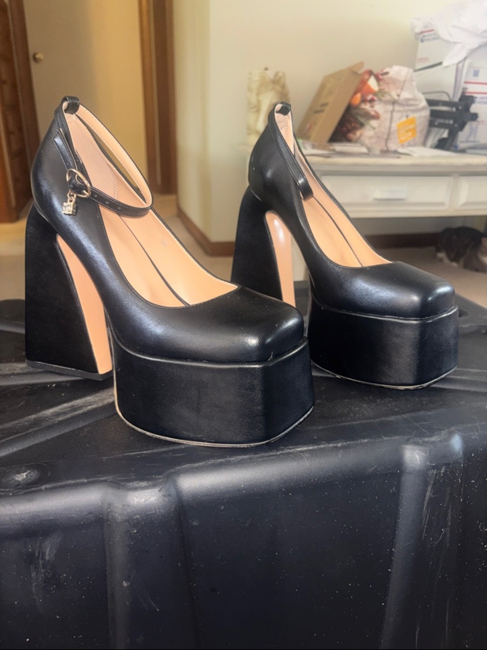 Black Platform Mary Jane Heels - Women's Chunky High Heel Pumps